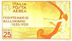 Centenario della morte di Vincenzo Bellini - 15/10/35 - Angelo che suona l'arpa - 25 centesimi
