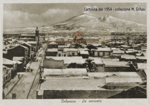 Belpasso - La nevicata del dicembre 1954 - Cartolina del 1954 - inserita il 26/01/06