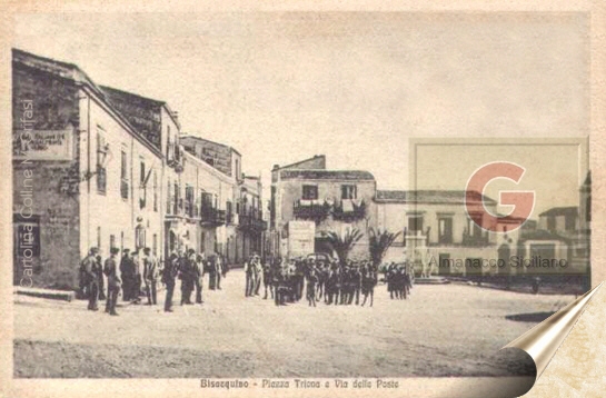 Bisacquino - Piazza Triona e via delle Poste con un gruppo di abitanti - fotografia del 1938 - inserita il 18/09/05