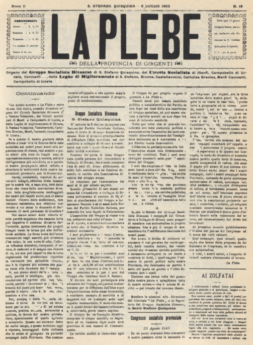 Copia del Giornale La Plebe del 1867 - archivio Grifasi Mario