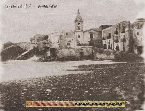 Lipari (Eolie) - La spiaggia e la Chiesa di San Giuseppe. Cartolina del 1908 - inserita: 8/2/03