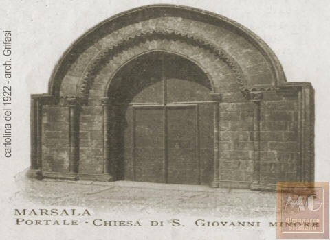 Marsala - cartolina del 1922 - Portale Chiesa di S. Giovanni Minore