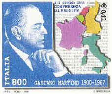Ritratto di Gaetano Martino e cartina dell'Europa - 800 L. - € 0,41