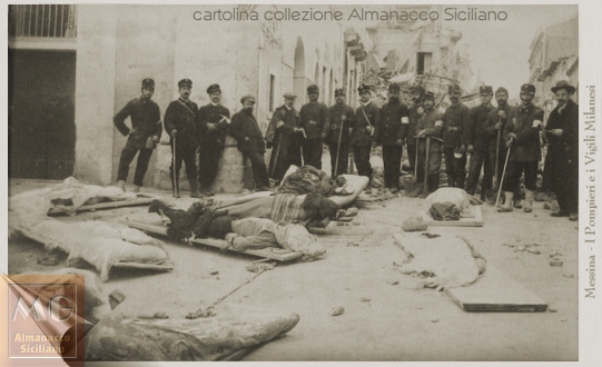 Messina dopo il terremoto del 1908 - I Pompieri e i Vigili della citta' di Milano