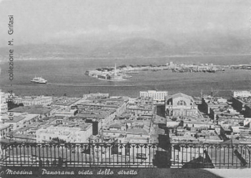 Messina - Panorama con vista dello Stretto - cartolina postale del 1954 - coll. Grifasi