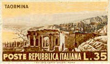 Propaganda turistica - 31/12/53 - Taormina e rovine del teatro - 35 Lire