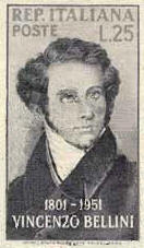150 anniversario della nascita di Vincenzo Bellini - 28/1/52 - Ritratto di Vincenzo Bellini - 25 Lire