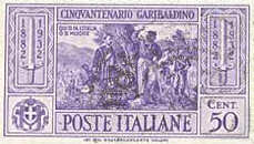 Cinquantenario della morte di Giuseppe Garibaldi - 6/4/32 - Garibaldi con Nino Bixio a Calatafimi - 50 cent.