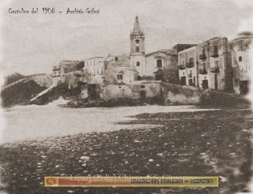 Lipari (Eolie) - La spiaggia e la Chiesa di San Giuseppe. Cartolina del 1908 - inserita: 8/2/03