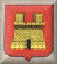 Stemma citt di francavilla di Sicilia - Scudo in colore rosso contenente la figura di un castello medievale color oro con due torri ed un ingresso al centro.