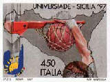 Universiade in Sicilia - Sagoma della Sicilia e Pallacanestro  - 450 Lire