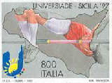 Universiade in Sicilia - Sagoma della Sicilia e salto in alto - 800 lire